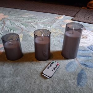 Sophisticated Smoky Gray Candle Set with Frosted Glass Holders